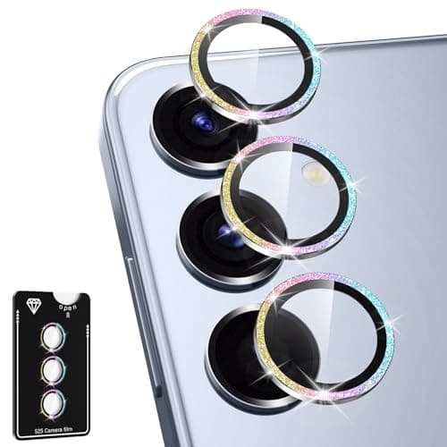 Avocase for Samsung Galaxy S25 Camera Lens Protector, Individual Metal Ring Tempered Glass Lens Cover, [Strong Adsorption] Scratch Resistant Ultra-Thin HD Clear Lens Cover, 1 Set-Colorful Sparkly - Image 1