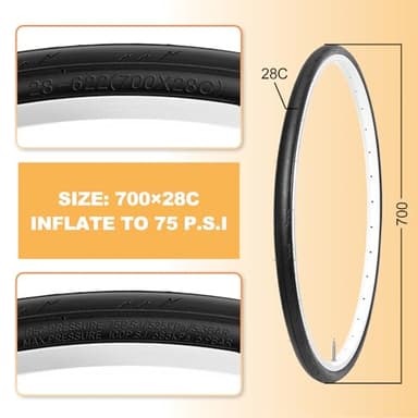 Hycline Road Bike Tires Set: 2-Pack 700x28C(28-622) Folding Replacement Puncture-Resistant Bicycle Tires and 2 Pcs 700x25-28C Inner Tubes Presta Valve with Tire Levers for City Commuter Road - Image 4