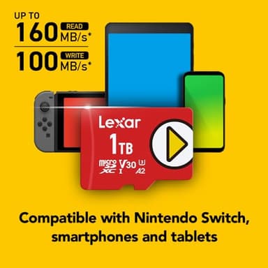 Lexar 1TB (2-Pack) Play Micro SD Card w/SD Adapter, UHS-I, C10, U3, V30, A2, Full HD, Up to 160/100 MB/s, Expanded Storage for Nintendo-Switch 1, Gaming, Smartphones, Tablets (LMSPLAY001T-B2ANU) - Image 3