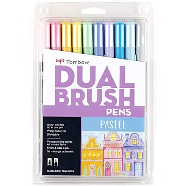 Tombow 56187 Dual Brush Pen Art Markers, Pastel, 10-Pack. Blendable, Brush and Fine Tip Markers - Image 1