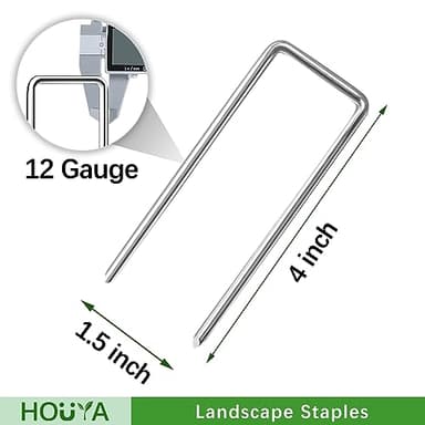 HOUYA 50 Pack Landscape Staples 4 Inch 12 Gauge Garden Stakes Galvanized Garden Staples Pins Anti-Rust Ground Stakes for Weed Barrier, Irrigation Tubing, Yard Lawn, Landscape Fabric - Image 2
