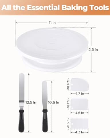Kootek Cake Decorating Kit Baking Supplies Set Cake Turntable with 2 Frosting Straight Angled Spatula 3 Icing Smoother Scrapers Baking Accessories Tools for Beginners and Pros, White - Image 3