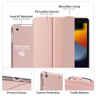Moko Case for iPad 10.2 iPad 9th Generation 2021/ iPad 8th Generation 2020/ iPad 7th Generation 2019, Slim Stand Hard Back Shell Smart Cover Case for iPad 10.2 inch, Auto Wake/Sleep, Rose Gold - Image 4