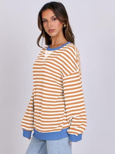 ANRABESS Women Striped Sweatshirts Oversized Crewneck Long Sleeve Shirts Y2K Pullover Top 2025 Fall Outfits Fashion Clothes Yellow White Large - Image 8