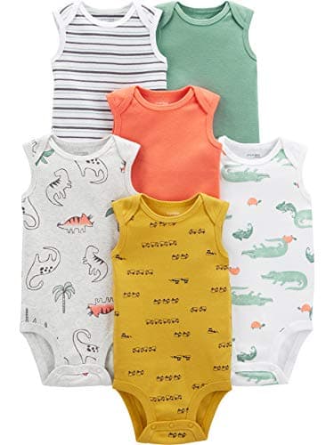 Simple Joys by Carter's Baby Boys' 6-Pack Sleeveless Bodysuits, Alligator/Dinosaur/Stripe/Trucks, 0-3 Months - Image 1