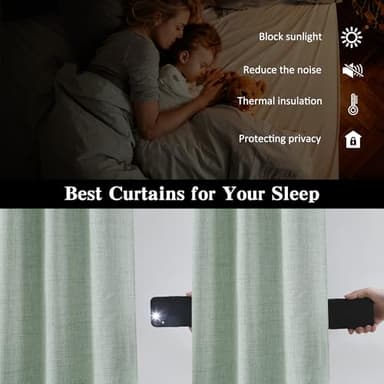 RAIN CITY Light Green Linen Blackout Curtains 45 Inch Long for Living Room,2 Panels Pinch Pleated Drape with Hooks Back Tab Boho Decor, Textured Full Black Out Curtains for Bedroom 50 x 45 - Image 2