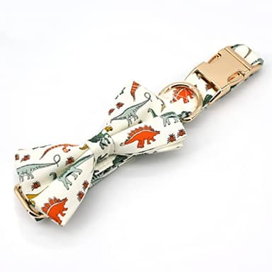 Cream Dino Dog Collar Bow, Dog Bowtie, Bowtie Dog Collar,Boy Dog Bow Collar - Image 6