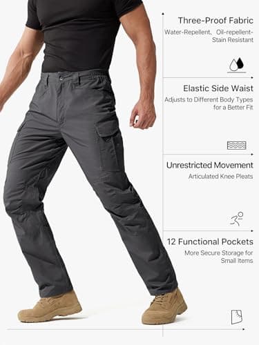 FREE SOLDIER Men's Water Resistant Pants Relaxed Fit Tactical Cargo Work Pants with Multi Pocket (Gray 36Wx28L - Image 2