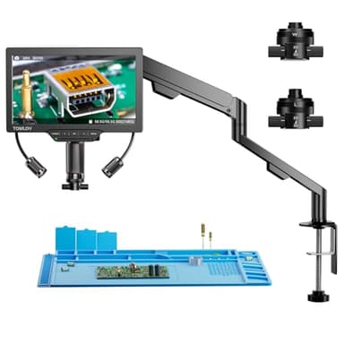 TOMLOV 3D Digital Microscope for Soldering: Magnetic Dual Lens Micro Scope TM3K-3D for Adult, Coin Microscope with Flex Arm, 3K 7-Inch IPS Screen, HDMI/USB Output, Gooseneck Light, Repair Mat, 64GB - Image 1