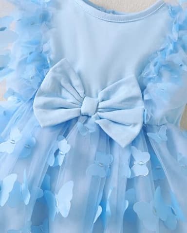 Renotemy Newborn Baby Girl Tulle Tutu Dress Blue Butterfly Sleeveless Boho Fairy Baptism Princess Wedding Birthday Party Dresses for Baby Girls with Flower Headband 0-3 Months - Image 2
