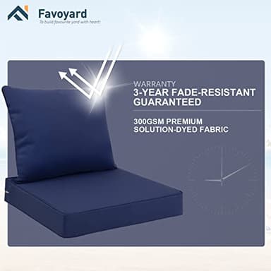 Favoyard Outdoor Seat Cushion Set 24 x 24 Inch Waterproof & Fade Resistant Patio Furniture Cushions with Removable Cover, Handle and Adjustable Straps for Chair Sofa Couch - Image 5