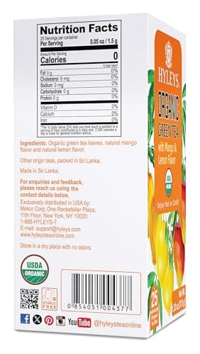 Hyleys Organic Green Tea Mango and Lemon Flavor - 25 Tea Bags - (6 Pack - 150 Tea Bags Total) - Image 2