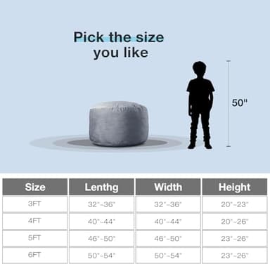 WhatsBedding Large Bean Bag Chair: 3 ft Memory Foam for Adults/Kids, with Fillings. Soft Faux Fur Fabric - Dutch Velvet, Charcoal, 3 Foot Bean Bag - Image 2