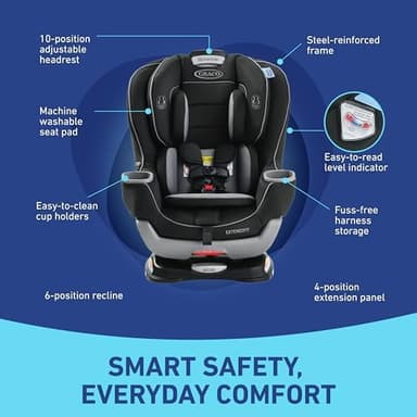 Graco Extend2Fit Convertible Baby Car Seat, Rear and Forward Facing, Adjustable Extension Panel for Extra Legroom, Gotham - Image 6