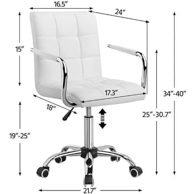 Yaheetech White Desk Chairs with Wheels/Armrests Modern PU Leather Office Chair Midback Adjustable Home Computer Executive Chair 360° Swivel - Image 3