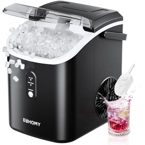 EUHOMY Nugget Ice Maker Countertop with Handle, Ready in 6 Mins, 34lbs Per Day, Removable Top Cover, Auto-Cleaning, Portable Sonic Ice Maker with Basket and Scoop, for Home/Party/RV/Camping (Black) - Image 1