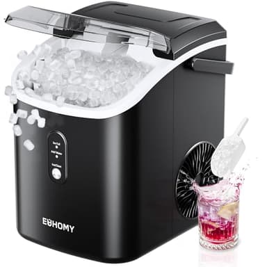 EUHOMY Nugget Ice Maker Countertop with Handle, Ready in 6 Mins, 34lbs Per Day, Removable Top Cover, Auto-Cleaning, Portable Sonic Ice Maker with Basket and Scoop, for Home/Party/RV/Camping (Black) - Image 1