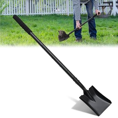 Small Square Shovel for Digging with Metal Handle, 43.3 Inch Heavy Duty Small Shovel, Trench Shovels Ideal for Digging Gardening Trenching Camping Planting Transferring, Black - Image 1