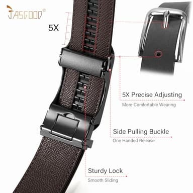 JASGOOD Mens Leather Ratchet Belt Click Slide Automatic Buckle Belt for Pants Dress 1.38inch Width - Image 5