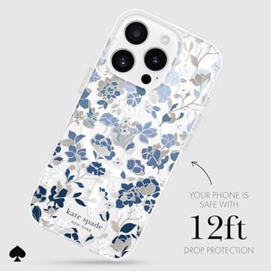 kate spade new york iPhone 16 Pro Case - Compatible with MagSafe - Designer Phone Case - Flowerbed Blue Gems - Image 3