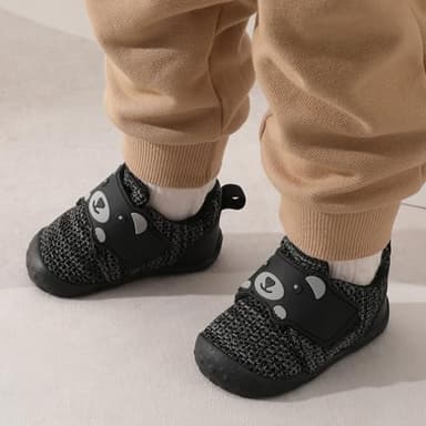 FEETCITY Wide Baby Sneakers Infant Walking Shoes Boys Girls Baby Sneakers Breathable Non-Slip Infant Barefoot Shoes 12-18 Months Black Grey - Image 6
