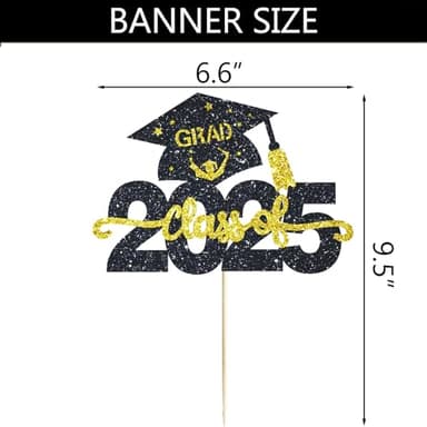 Class of 2025 Cake Topper Black Glittery 2025 Graduation Party Cake Decor Congrats Grad/We are So Proud of You/Happy Graduation 2025 Graduate Party Cake Supplies Decorations - Image 5