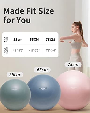 YOTTOY Exercise Ball for Pregnancy,Anti-Burst Yoga Ball for Physical Therapy,Stability Ball for Ball Chair Fitness with Pump (Pink) - Image 8