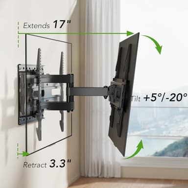 AX WABER TV Wall Mount Bracket for 32-65 Inch TV Full Motion Dual Articulating Arm with Swivel & Tilt, Max VESA 400x400mm，Fits 8” 12” 16" Studs, Supports 99 lbs for Flat & Curved Screens AX02MB01﻿ - Image 5