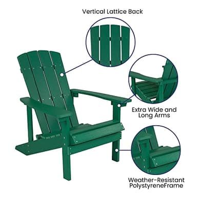 Flash Furniture Charlestown Commercial Grade Indoor/Outdoor Adirondack Chair, Weather Resistant Durable Poly Resin Deck and Patio Seating, Green - Image 4