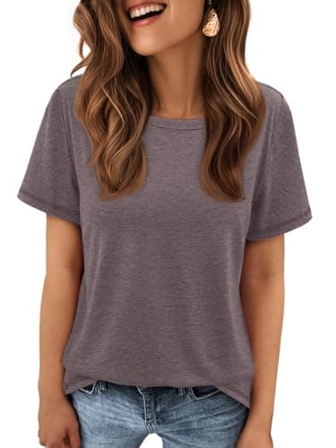 ATHMILE Womens Summer Tops Casual Round Neck Shirts Spring Fashion Basic Tee 2025 Grey Purple - Image 3