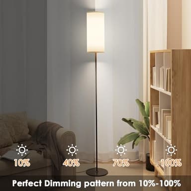 Karjoefar Floor Lamp for Living Room, Modern Standing lamp with Remote Control, Stepless Dimmable 9W Bulb & Beige Lampshade Included, Black Pole Tall Floor Lamp for Bedroom Office - Image 3