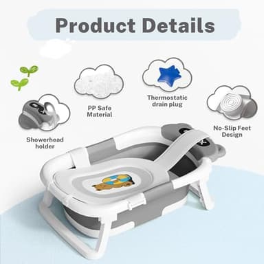 AVIDOR Baby Bathtub,Collapsible Bathtub for Newborn to Toddler,Durable Essential Infant Bath Tub,Portable Travel Baby Tub with Soft Cushion,No-Slip Hanging and Detachable(Grey) - Image 4