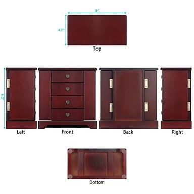 RR ROUND RICH DESIGN Jewelry Box - Made of Solid Wood with Cabinet Type 4 Drawers Organizer and 2 Doors on Sides - Dark Brown - Image 5