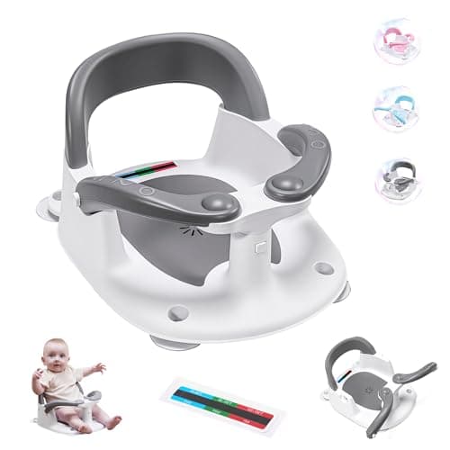Wddbb Baby Bath seat for Babies 6 Months & up, 360° Stable Toddler Bath Chair with one-Touch Button, Back Hollow Design, Water Temperature Card & 4 Suction Cups for Safety (Gray) - Image 1
