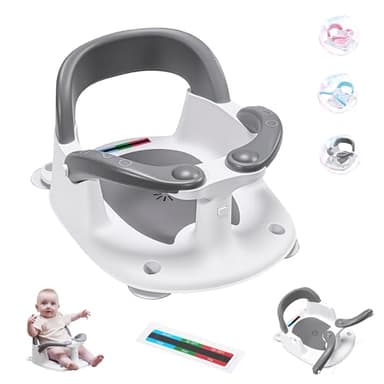 Wddbb Baby Bath seat for Babies 6 Months & up, 360° Stable Toddler Bath Chair with one-Touch Button, Back Hollow Design, Water Temperature Card & 4 Suction Cups for Safety (Gray) - Image 1