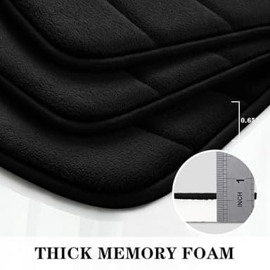 BYSURE Black Memory Foam Bathroom Rug Set 3 Piece, Non Slip Extra Soft Absorbent Washable & Dry Toilet Bath Mat Sets - Image 6