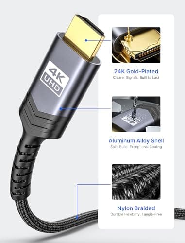 JSAUX Mini HDMI to HDMI Cable 6FT, [Aluminum Shell, Braided] High Speed 4K 60Hz HDMI 2.0 Cord, Compatible with Camera, Camcorder, Tablet and Graphics/Video Card, Laptop, Raspberry Pi Zero W -Grey - Image 7