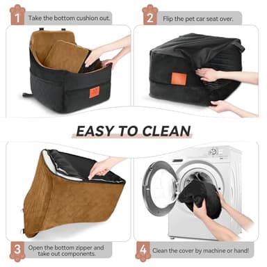 GL GLENSLAVE Dog Car Seat for Small/Medium Dogs, Dog Booster Car Seats with Thick Cushion for Dogs Under 35lbs, Detachable Washable Pet Car Seat with Storage Pockets, 2 Safety Belts(Black/Coffee) - Image 7