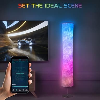 Torchlet Floor Lamp, RGB Floor Lamp with 16 Million DIY Colors and Scene Modes, Music Sync and White Fabric Shade with App/Remote Control, Standing Lamp for Living/Game Room Bedroom - Image 7