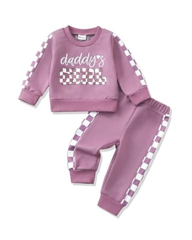 Mikrdoo 6 Months Baby Girl Clothes Toddler Girl Outfits Daddys Girl Long Sleeve Pullover Sweatshirt Pant Set Fall Winter Clothing for Girls Purple - Image 1