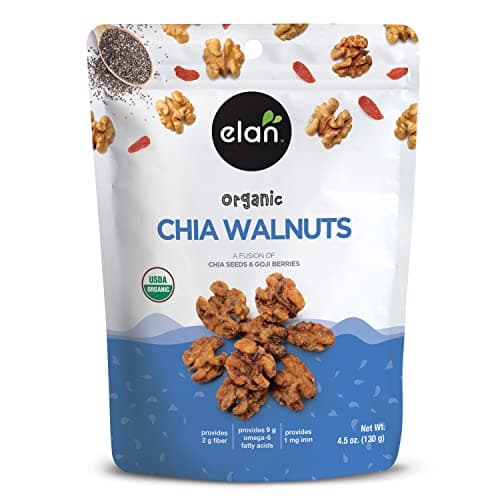 Elan Organic Chia Walnuts, 4.5 oz, Non-GMO, Gluten-Free, Vegan, Kosher, Healthy Snacks, Glazed Nuts with Chia Seeds, Goji Berry Powder & Himalayan Pink Salt, Superfood Infused Nuts - Image 1