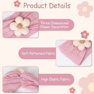 CÉLLOT 3 Pcs Baby Girl Headbands with Flower Nylon Headbands Soft Stretchy Headwear Hair Accessories for Newborn Infant Toddler Kids (Pink Beige Salmon) - Image 3