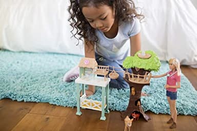 Barbie Vet Doll & Playset, Animal Rescuer Theme with 8 Wildlife Figures, Treehouse, Care Station, Rope Bridge & Accessories - Image 2