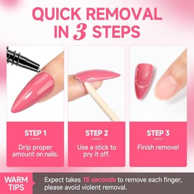 UNA GELLA Quick Removal Gel Nail Glue Remover for Press On Nails: Acrylic Nails Semi Solid Nail Glue Acetone-Free, Not for Gel Polish Base Coat Soak Off Remover Kit Drip Use, 12ml*2pcs - Image 6