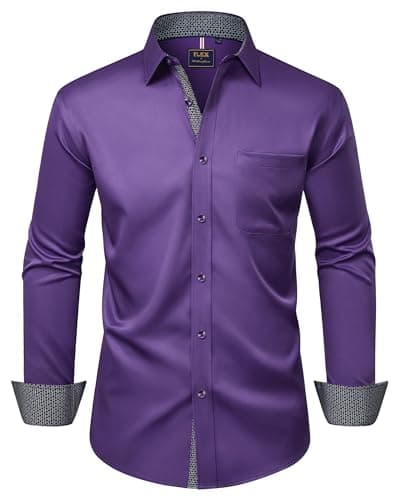 Alimens & Gentle Men's Dress Shirts Long Sleeve Wrinkle-Free Business Casual Button Down Shirt, Dark Purple, Medium - Image 1