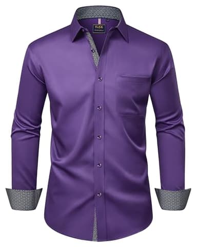 Alimens & Gentle Men's Dress Shirts Long Sleeve Wrinkle-Free Business Casual Button Down Shirt, Dark Purple, Medium - Image 1
