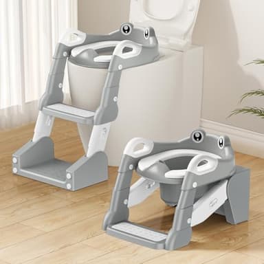 TuckInn Potty Training Seat, Toddler Toilet Seat for Little Boys Girls, Potty Training Toilet with Urinals, Toddler Step Stool Ladder and Splash Guard (Gray) - Image 1