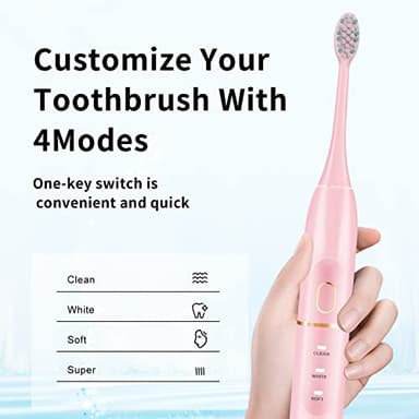 kingheroes Electric Toothbrush Set, Comes with 8 Brush Heads & Travel Case,4 Modes with 2 Minutes Built in Smart Timer, One Charge for 60 Days, 42000 VPM Motor (Pink) - Image 5
