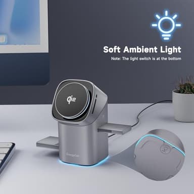 EnergyCell Rotating Wireless Charger, Qi2 Certified 2X Faster 15W for iPhone Charging Station 16/15/14/13/12, Apple Watch, AirPods, 3 in 1 Charging Station Apple Magnetic with Heat Dissipation, Grey - Image 6