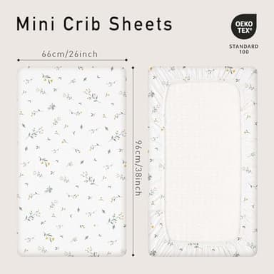 Gllquen Baby Muslin Mini Crib Sheets 3 Pack, Breathable Pack and Play Sheets Fitted Soft Cozy Cotton Pack N Play Sheets for Baby Boy Girls, Universal Fitted Mini Crib Mattresses 38"x26" (Green) - Image 4
